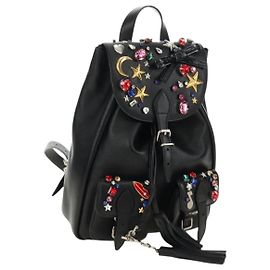 SAINT LAURENT Backpack Leather Black Silver Auth 185905SM Black Silvery