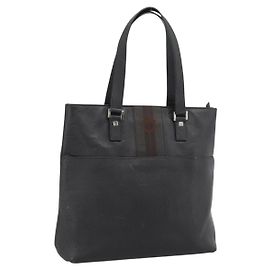 Salvatore Ferragamo Tote Bag Leder Schwarz Silber Auth ka4781 Schwarz Silber