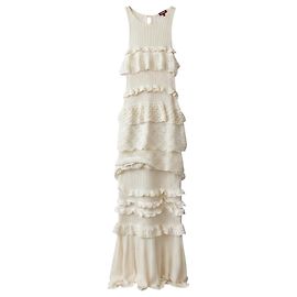 Vestido maxi sem mangas de malha de crochê marfim Staud Bege