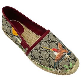 Espadrilles Gucci Beige Multi Tian GG Supreme Monogram Bird Print Multicolore