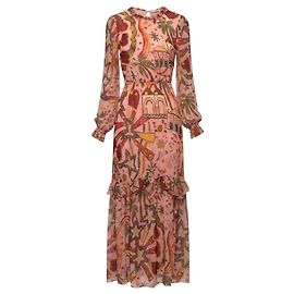 Farm Rio Maxi-Chiffonkleid Blush Pink / Goldmetallic-Print Pink