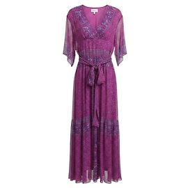 Abito maxi a portafoglio Ba&sh Maya Botanical Fuchsia Rosa