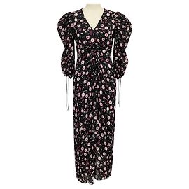 Vestido maxi de seda con estampado floral multicolor negro / rosa The Kooples Negro