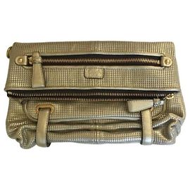 Coach Metallic Gold Leather Foldover Clutch Bag Golden