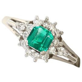Autre Marque Platin-Ring mit Diamant und Smaragd Andere