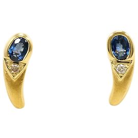 Autre Marque 18K Yellow Gold Stud Earrings with Diamond and Sapphire Golden