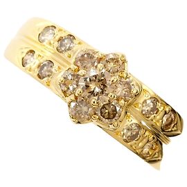 Autre Marque 18K Yellow Gold Band Ring with Brown Diamond Brown Golden