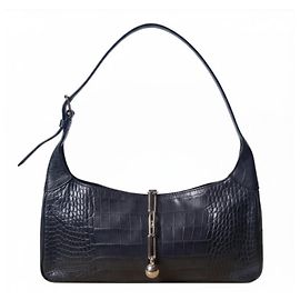 Escada Bolsa de ombro em couro azul marinho textura crocodrilo Preto