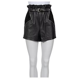 Short en cuir noir Saint Laurent à taille élastique Taille 36/S Occasion Autre