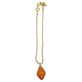 Yves Saint Laurent Colar com Pingente de Vidro Âmbar e Ouro Dourado Outro