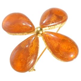 Yves Saint Laurent Gripoix Bernstein-Glas Blumenbrosche Gelb