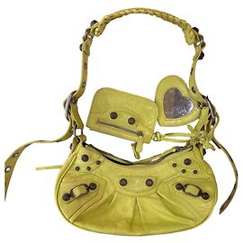 Borsa a tracolla Balenciaga Le Cagole Giant Studs BB Monogram Denim Mini Giallo