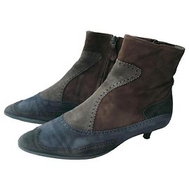 Hermès Botas de camurça e couro T36 Marrom Azul escuro