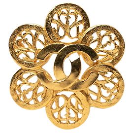 Broche Vintage Chanel Coco Mark Motif Fleur Doré
