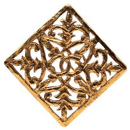 Chanel Coco Mark Vintage Eckige Brosche Golden