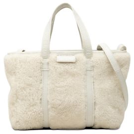 Petit sac à main Balenciaga Barbes en cuir shearling blanc Blanc