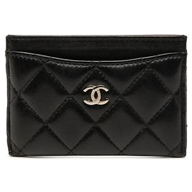 Tarjetero de piel de cordero negro Chanel Negro
