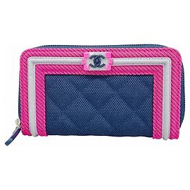 Chanel Boy Fabric Wallet in Navy Pink Pink Navy blue