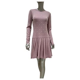 Vestido CHANEL 2014 de mohair e cashmere rosa e branco com pérolas Tam. 38 usado Outro