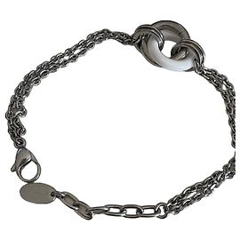 Autre Marque Lotus Silver and White Ceramic Chain Bracelet Silvery White