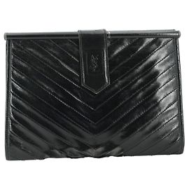 Yves Saint Laurent Vintage Black V gesteppte Leder-Clutch-Handtasche Schwarz