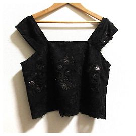 Autre Marque Diagramm-besticktes Tüll-Tanktop Schwarz