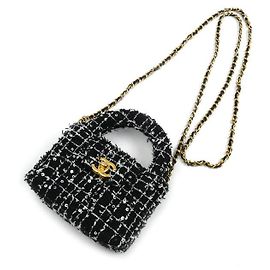 Mini borsa a tracolla con catena in tessuto CHANEL Nero