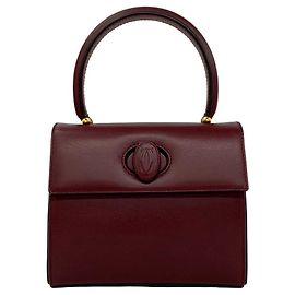 Cartier Vintage Must Line Logo Leather Handbag Dark red