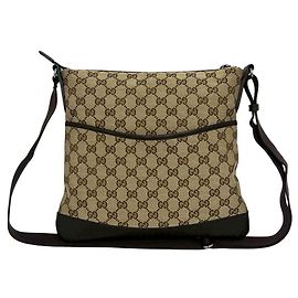 Bolsa de ombro Gucci GG Canvas e couro Marrom Bege
