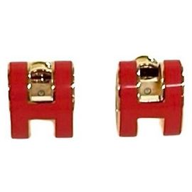 Hermès Pendientes HERMES Mini Pop H Logo Motif Roja Dorado