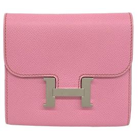 Hermès Hermes Constance Compact Bi-Fold Wallet Pink