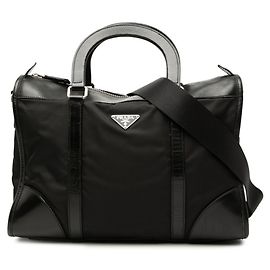Prada Triangle Logo Plate Handbag/Shoulder Bag Black