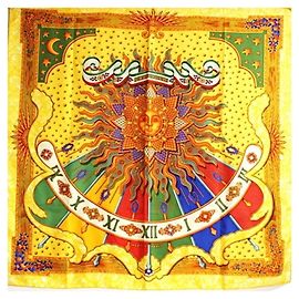 Hermès Sciarpa in seta Hermes Carré 90 CARPE DIEM Multicolore Giallo