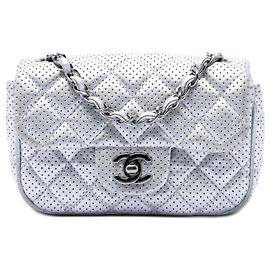Chanel Mini Square Classic Perforated Lambskin Single Flap Argent Argenté