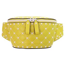 Valentino Yellow Nappa Rockstud Spike Belt Bag Yellow
