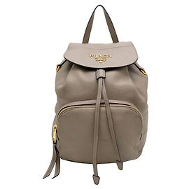 Prada Brown Vitello Daino Cinch Backpack Brown Taupe
