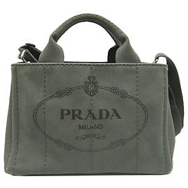 Bolsa Prada Gray Small Canvas Canapa Logo Marrom Cinza antracite