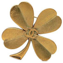 Chanel Gold CC Vergoldete Kleeblatt-Brosche Golden
