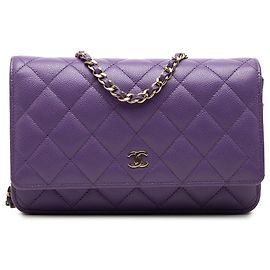 Chanel Purple CC gestepptes Caviar Wallet on Chain Lila