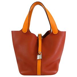 Hermès Picotin Lock 22 bicolor laranja em couro Clemence e Swift Laranja