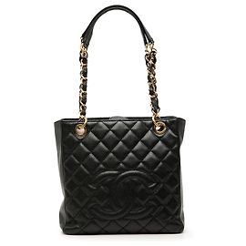 Chanel Black Caviar Petite Shopping Tote Black
