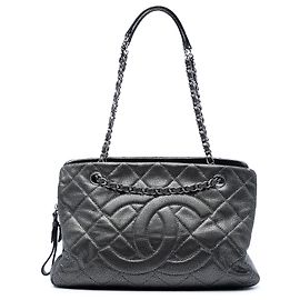 Tote Chanel Gray CC Quilted Caviar Chain Marrone Grigio antracite