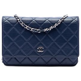 Chanel Blue CC gestepptes Lammleder Wallet On Chain Blau Marineblau