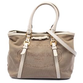 Bolsa Prada Beige Canvas Canapa Logo Bow Satchel Bege