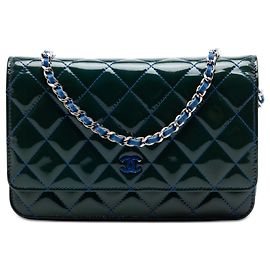 Chanel Blue CC Quilted Patent Wallet On Chain Blue Dark blue