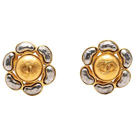 Orecchini Chanel Gold CC Bicolor Brass Flower Clip On Altro