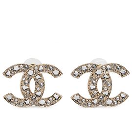 Orecchini Chanel Gold CC placcati oro con strass e perle finte a perno D'oro