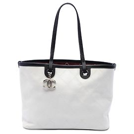 Chanel White Quilted Caviar Shopping Fever Tote Weiß