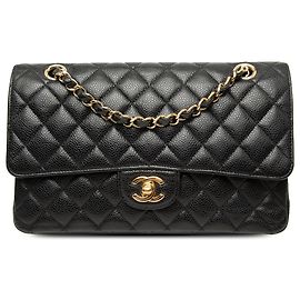 Chanel Black Medium Classic Caviar Double Flap Noir