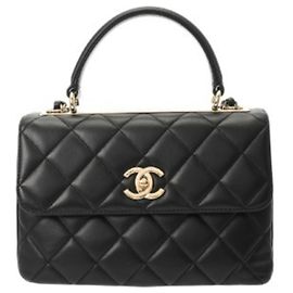 Bolsa Chanel Matelassé Trendy CC Top Handle Flap Bag Preto